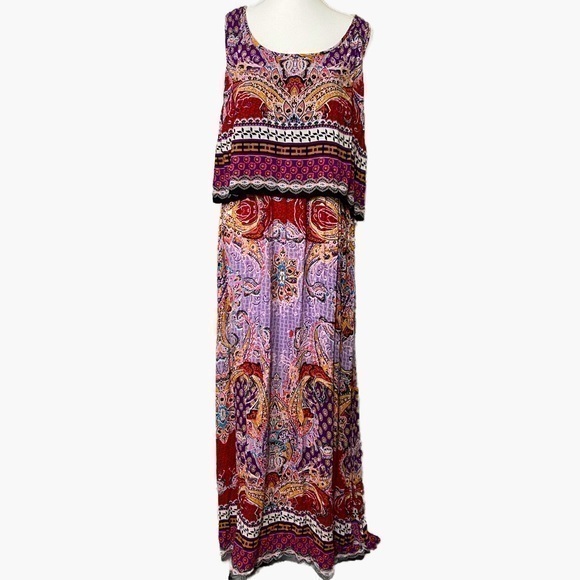 Bila Dresses & Skirts - Bila boho chic flounce sleeveless rayon maxi dress with deep side slits